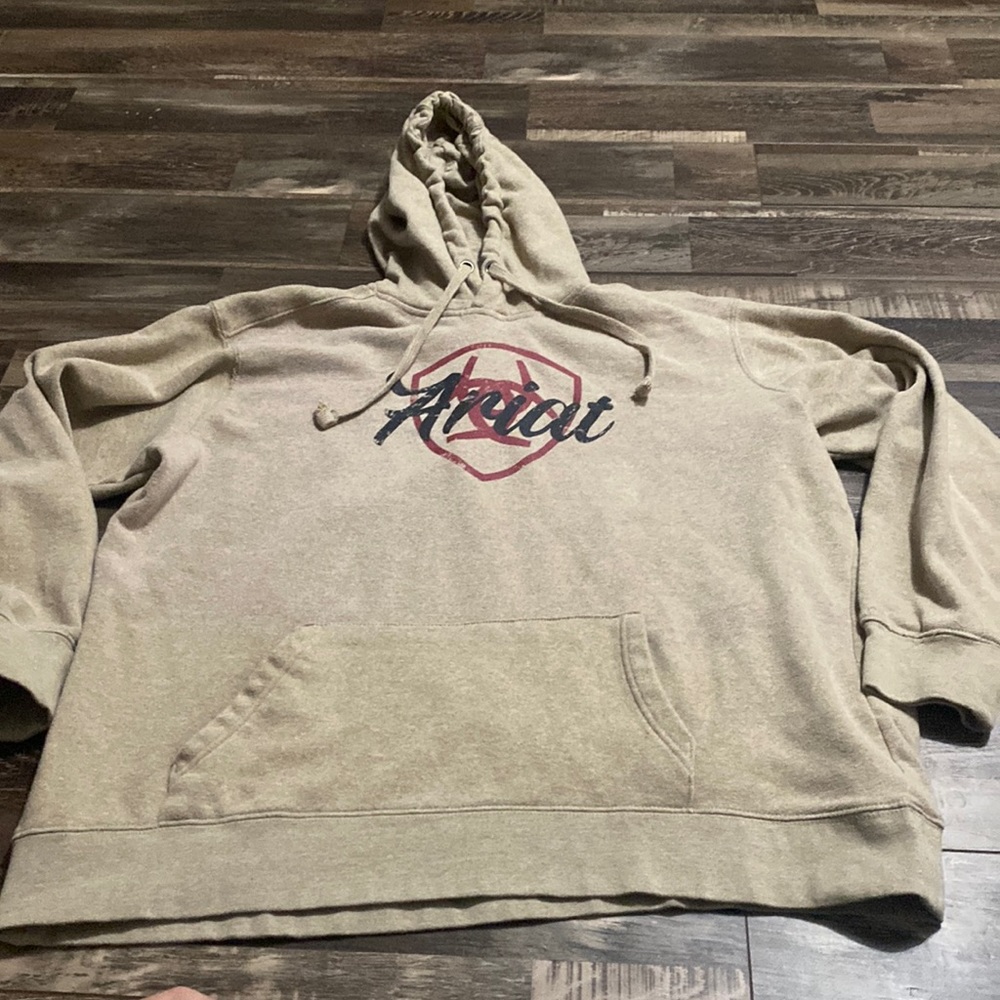 Ariat Beige Hoodie with Red and Black Logo
